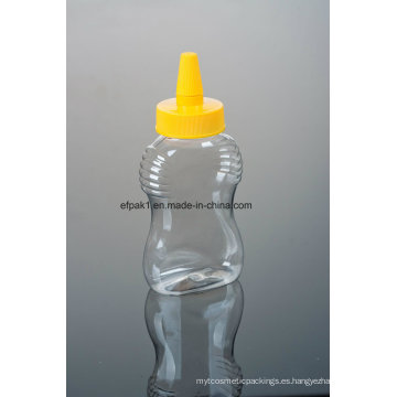 Botella plástica de la miel de 500g PP con las cápsulas agudas de la boca (EF-H15)